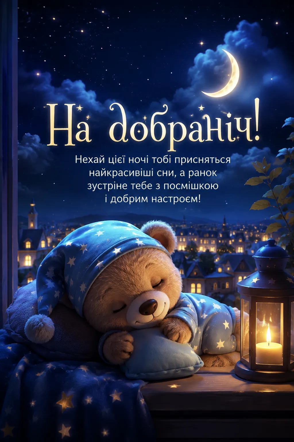 Романтична листівка на добраніч - з теплом і турботою, для месенджера